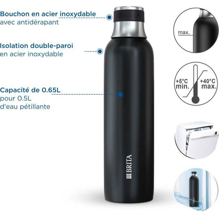 BRITA bottle for sodaTRIO - stainless steel - 0.65L - black