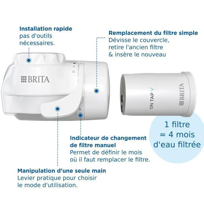 Faucet filtration system - BRITA - ON TAP V - 600 L of filtered water / 4 months - 3 modes of use - 5 adapters included