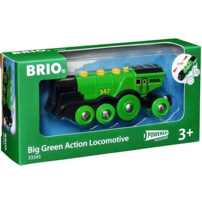 BRIO World - 33593 - Powerful Green Locomotive With Batteries - Wooden Toy