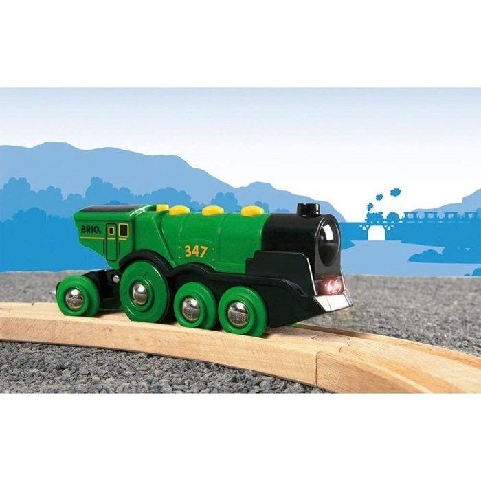 BRIO World - 33593 - Powerful Green Locomotive With Batteries - Wooden Toy