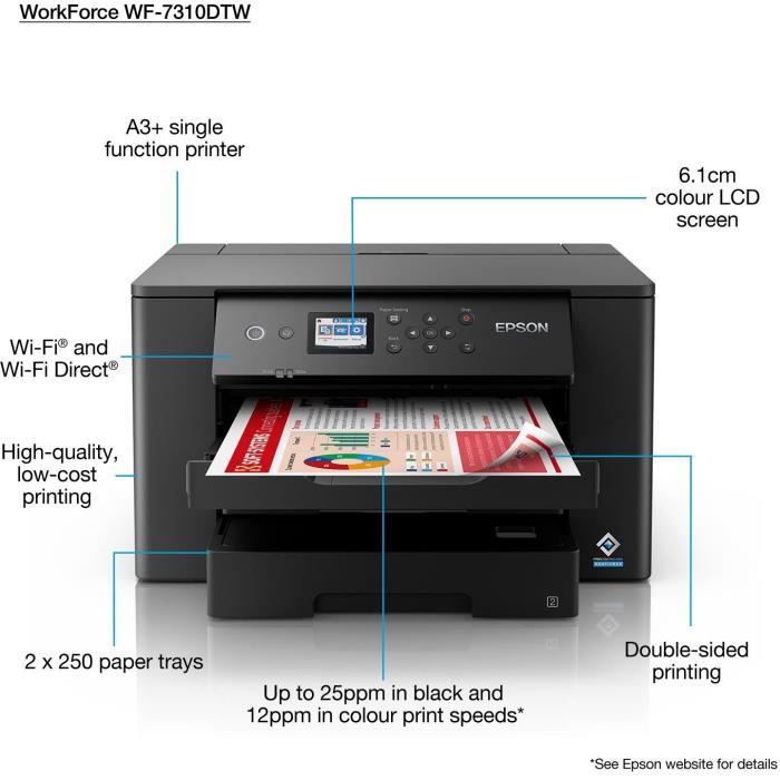 Monofunction Printer - EPSON WF-7310DTW - Inkjet - A3 - Color - Wi-Fi