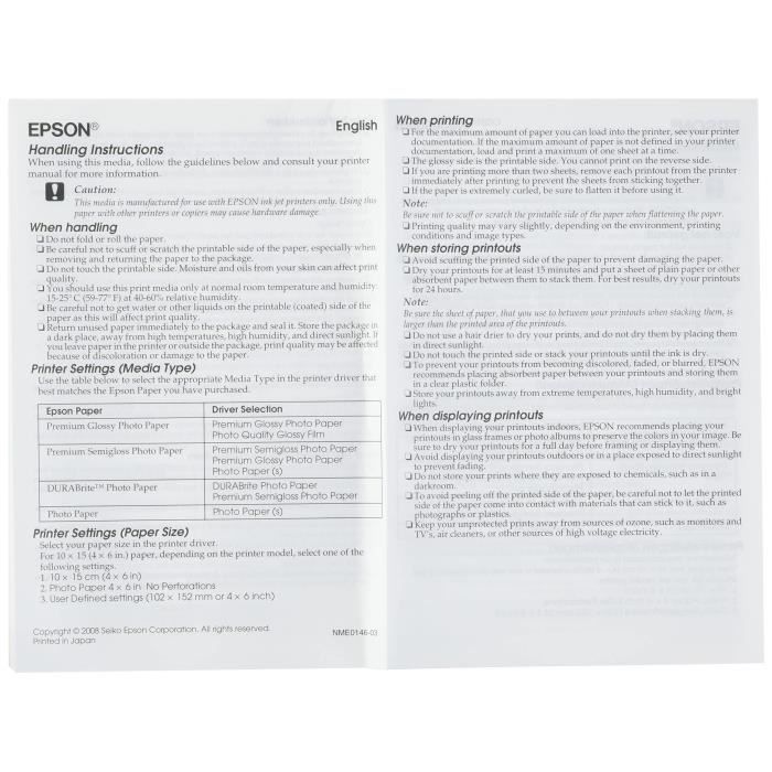 EPSON Premium Glossy Photo Paper 1 Pack S042154 - 130x180mm - 30 sheets - 255g / m2