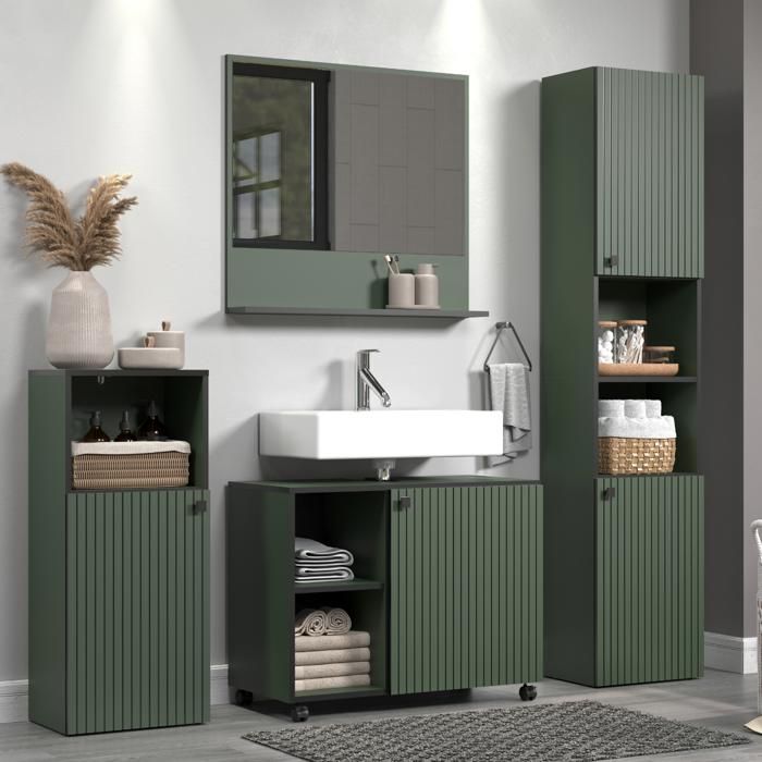 Bathroom column - Sage green and black decor - L40 x H186 x D31cm - PURE BLISS