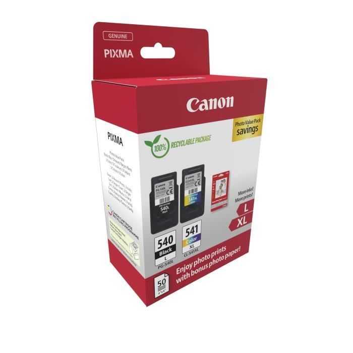 Pack of 2 ink cartridges + photo paper pack - CANON - PG-540L Black + CL-541XL Color - High yield