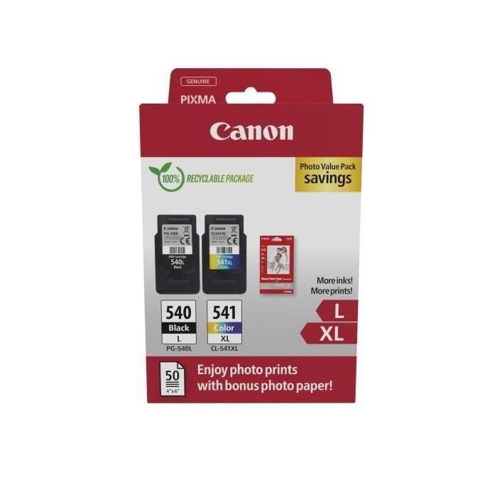 Pack of 2 ink cartridges + photo paper pack - CANON - PG-540L Black + CL-541XL Color - High yield
