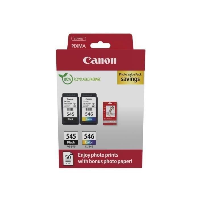 Pack of 2 ink cartridges + photo paper pack - CANON - PG-545 Black + CL-546 Color