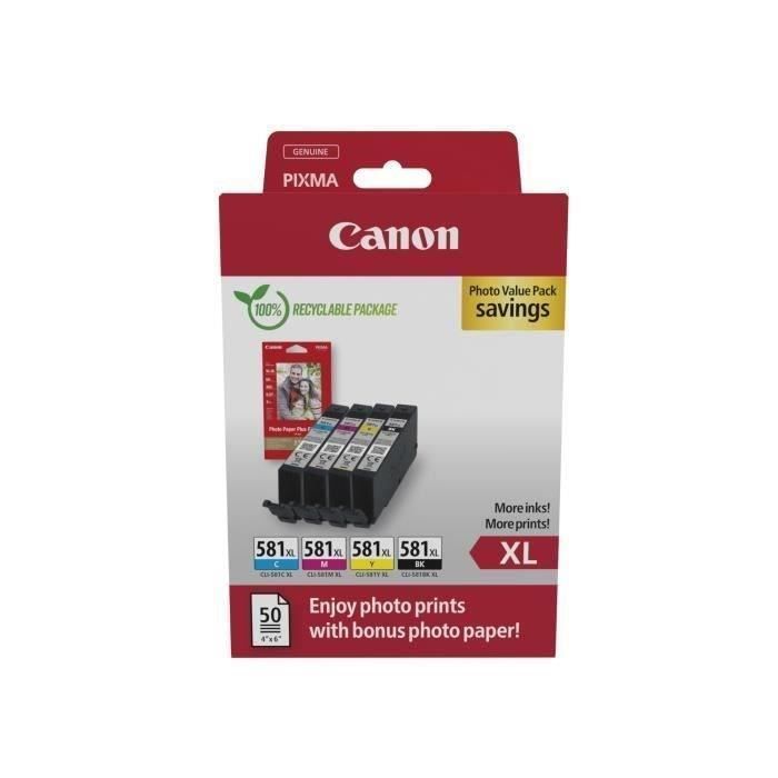 Multipack ink cartridges + photo paper pack - CANON - CLI-581XL Black/Cyan/Magenta/Yellow - High yield