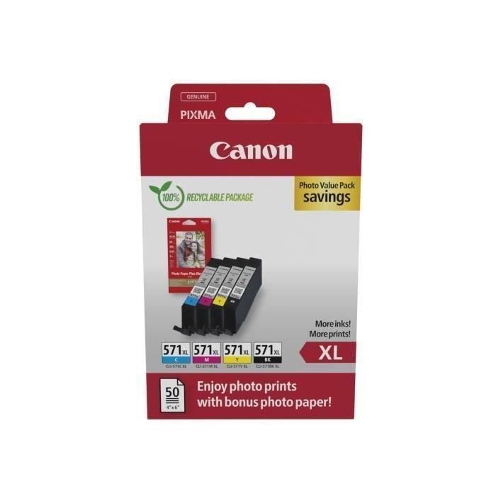 Ink cartridges + photo paper pack - CANON - CLI-571XL Black/Cyan/Magenta/Yellow - High yield
