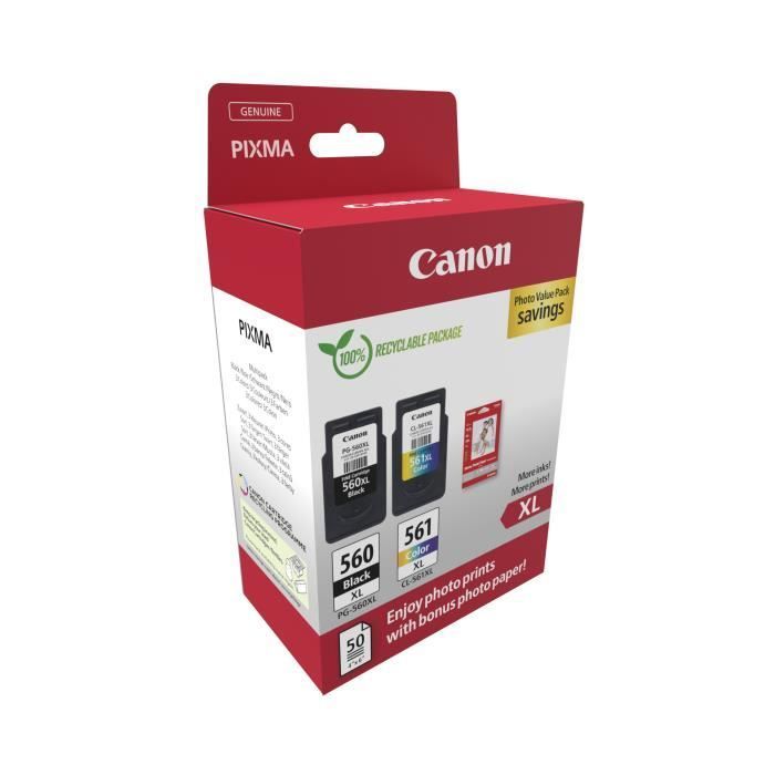 Pack of 2 ink cartridges + photo paper pack - CANON - PG-560XL Black + CL-561XL Color
