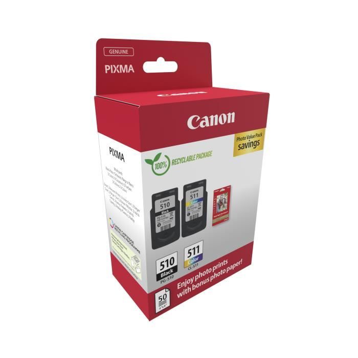 Pack of 2 ink cartridges + photo paper pack - CANON - PG-510 Black + CL-511 Color