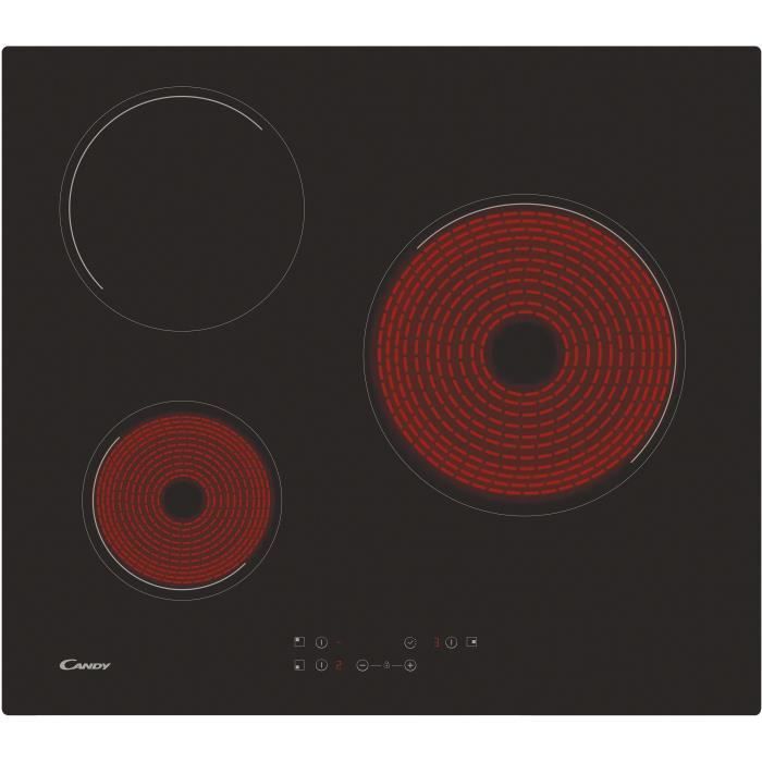 Vitroceramic hob -Candy - 3 foci - L 60 cm - CH63CT -NOIR
