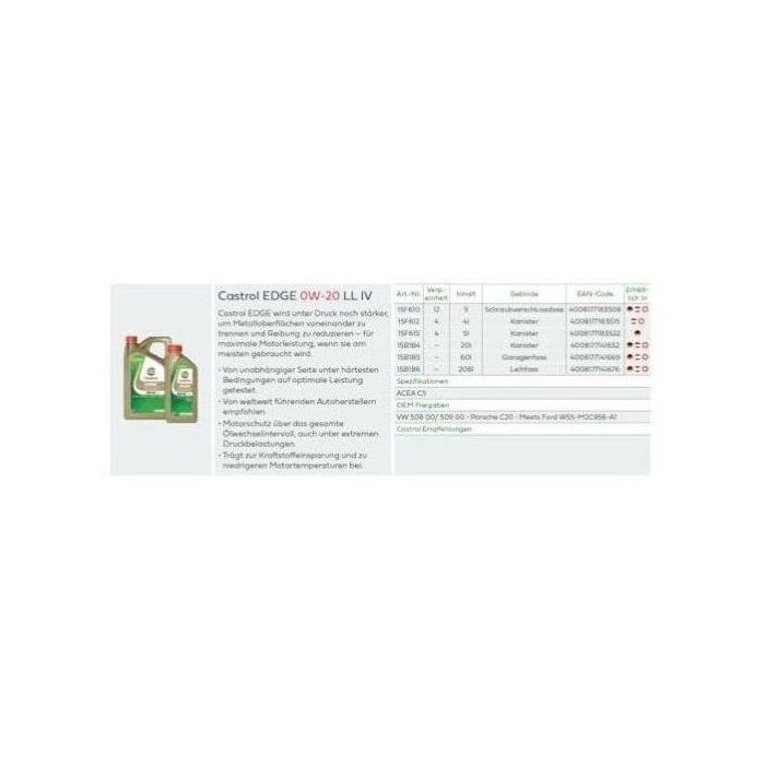 Engine oil - CASTROL - EDGE 0W-20 LL IV - 1L