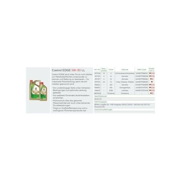 Engine oil - CASTROL - EDGE 5W-30 LL - 5L