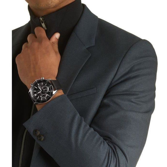 CASIO - Genuine Leather Watch - EDIFICE - Black