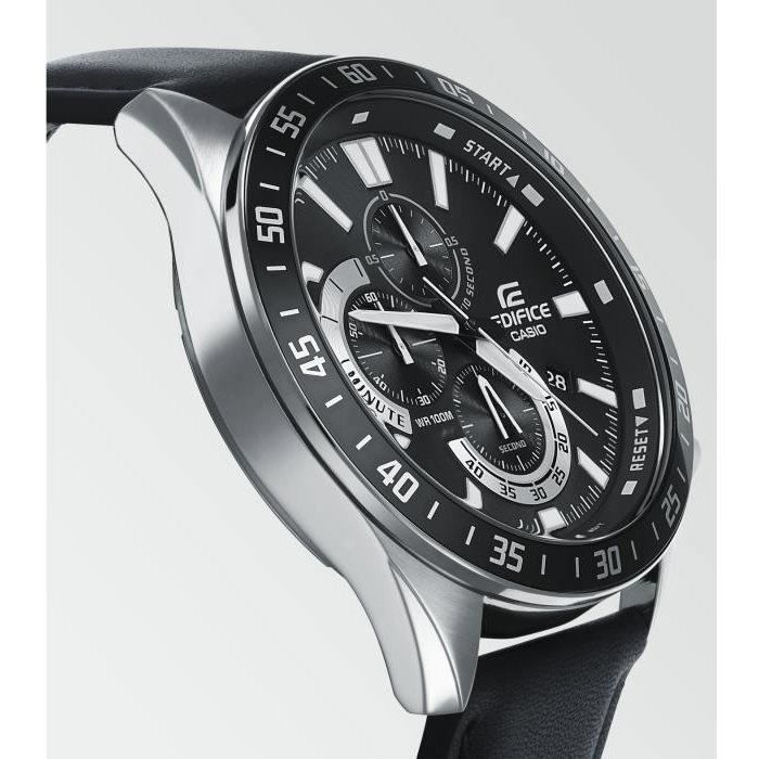 CASIO - Genuine Leather Watch - EDIFICE - Black