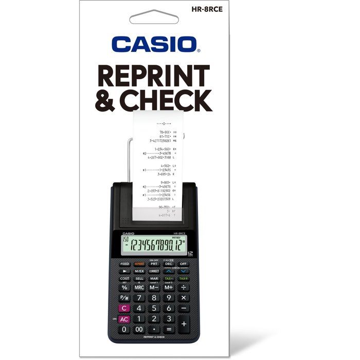 Printing Calculator - CASIO - HR8 RCE - Portable - LCD Display - Battery Powered