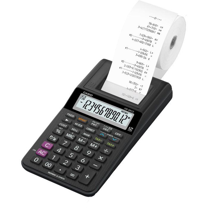 Printing Calculator - CASIO - HR8 RCE - Portable - LCD Display - Battery Powered
