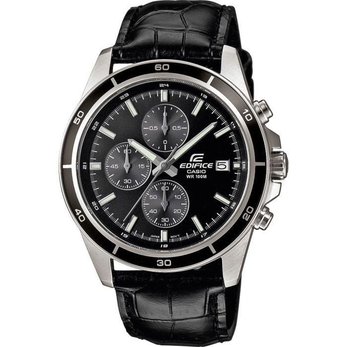 CASIO - Genuine Leather Watch - EDIFICE - Black