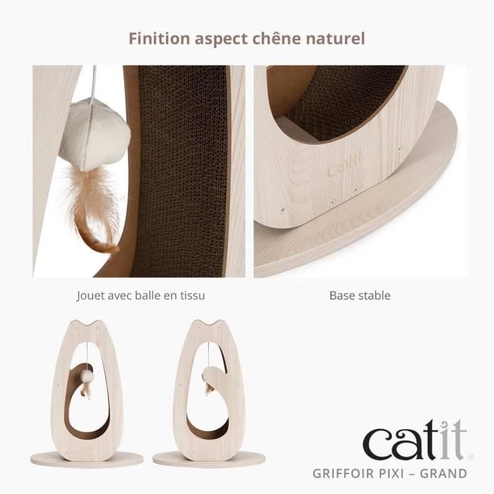 Cat scratching post - CATIT - Pixi Large - With fabric ball and feather - Natural oak look