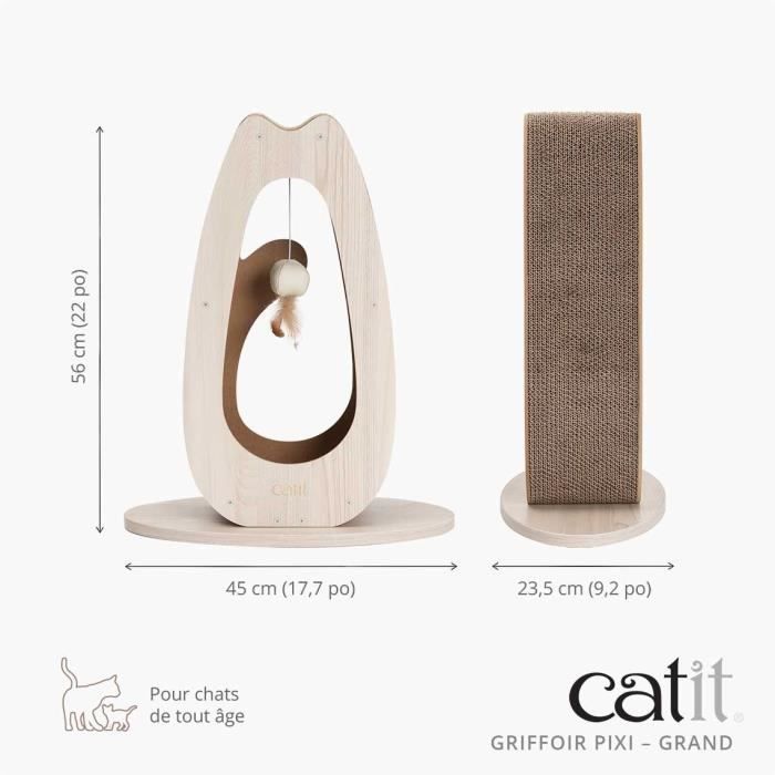 Cat scratching post - CATIT - Pixi Large - With fabric ball and feather - Natural oak look