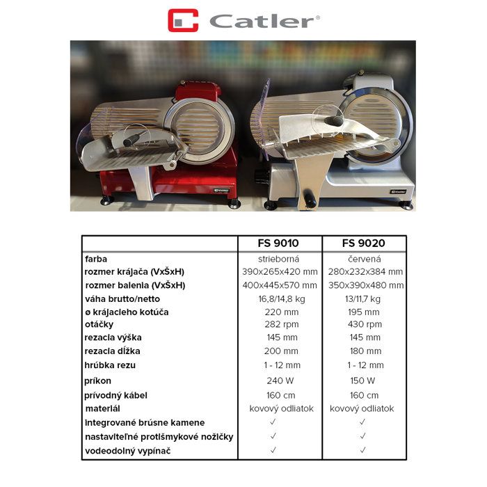 CATLER FS 9020 Electric Slicer - Ham - Cheese - 195 mm Cutting Disc - Adjustable Thickness 1-12 mm - Red