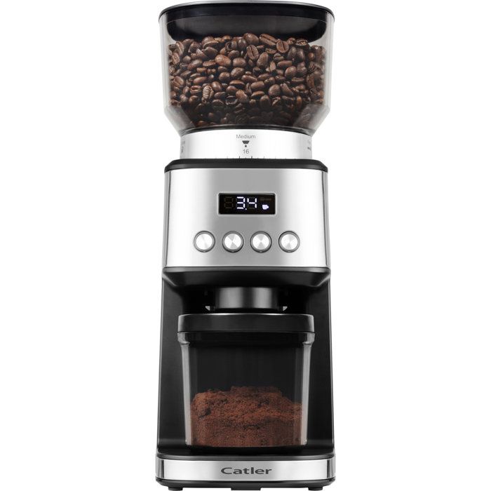 CATLER CG 510 Electric Coffee Grinder - Stainless Steel Grinding Burrs - 31 Adjustable Grind Settings - LCD Display - Ground Coffee - Stainless Steel