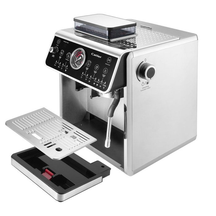 CATLER ES 910 Lever-Operated Espresso Machine - Whole Bean Coffee - Dual Pump 20/5 bars - 30-Level Stainless Steel Grinder - Black/Stainless Steel