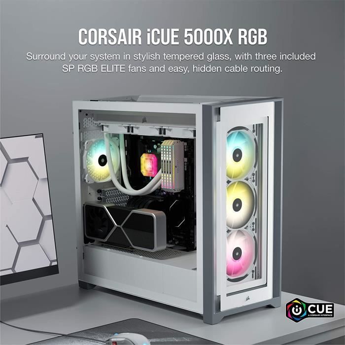 CORSAIR iCUE 5000X RGB PC Case - ATX Mid Tower Tempered Glass - White (CC-9011213-WW)
