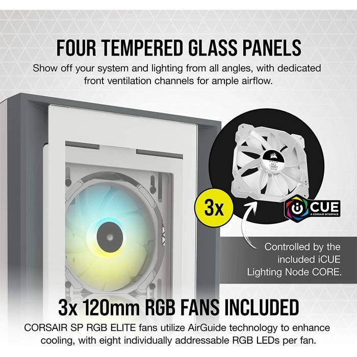 CORSAIR iCUE 5000X RGB PC Case - ATX Mid Tower Tempered Glass - White (CC-9011213-WW)