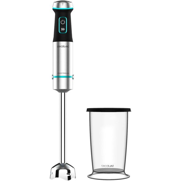 Hand Blender - CECOTEC - Power TitanBlack XL - 1200 W - 4-blade system - 800 ml glass jar - Stainless Steel / Black