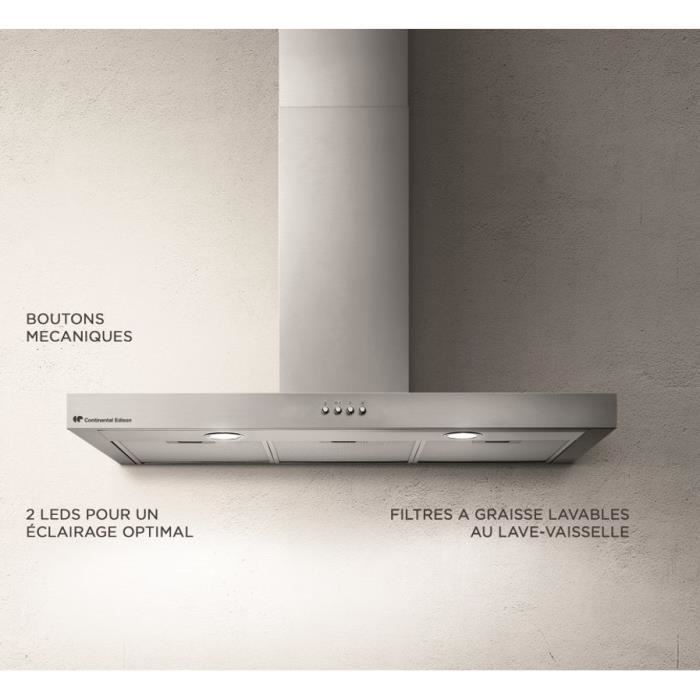 CONTINENTAL EDISON CEHD9058S stainless steel decorative hood - 90 cm