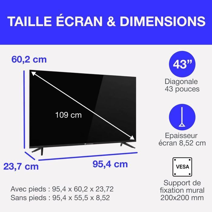 QLED TV - CONTINENTAL EDISON - CELED43SVQLD25B6 - 43'' (109 cm) - UHD 4K 3840x2160 - SMART VIDAA - 3xHDMI - 2xUSB