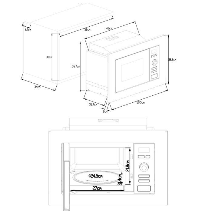 Continental Edison Mo20ixes Black and stainless steel microwave oven L59.5 x 38.8 x D34.5 cm 20L