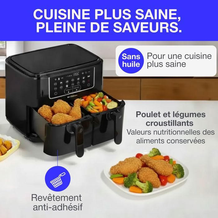 CONTINENTAL EDISON Oil-Free Air Fryer - RFRSH24002CB - 9 L - Double trays - 2400W - Black