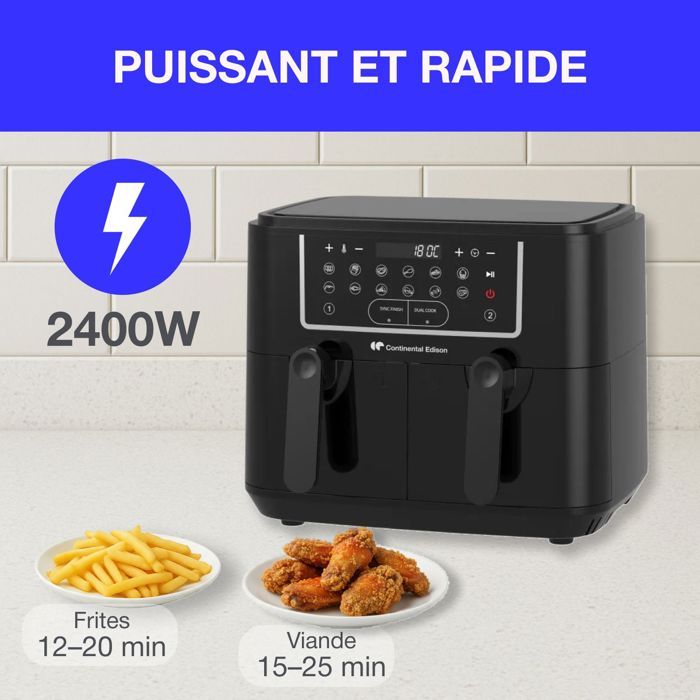 CONTINENTAL EDISON Oil-Free Air Fryer - RFRSH24002CB - 9 L - Double trays - 2400W - Black