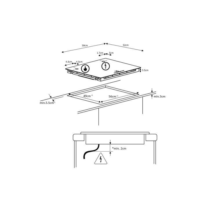 Continental Edison 3-burner induction hob - 3 timers - 3 boosters - black