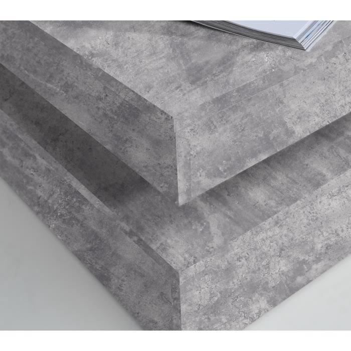 Pivoting square coffee table - Particle panel - Light gray concrete decor - Classic - L 78 x D 78 x H 35.4 cm - Coffee