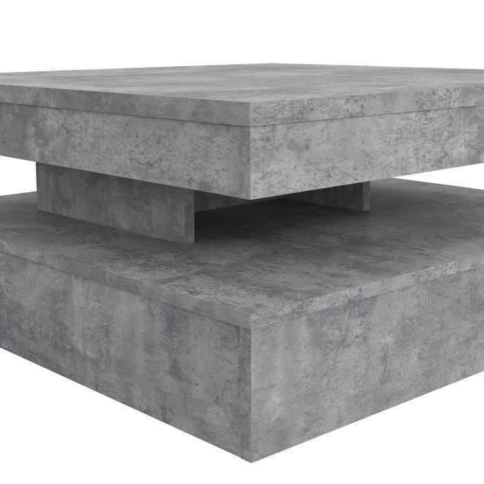 Pivoting square coffee table - Particle panel - Light gray concrete decor - Classic - L 78 x D 78 x H 35.4 cm - Coffee