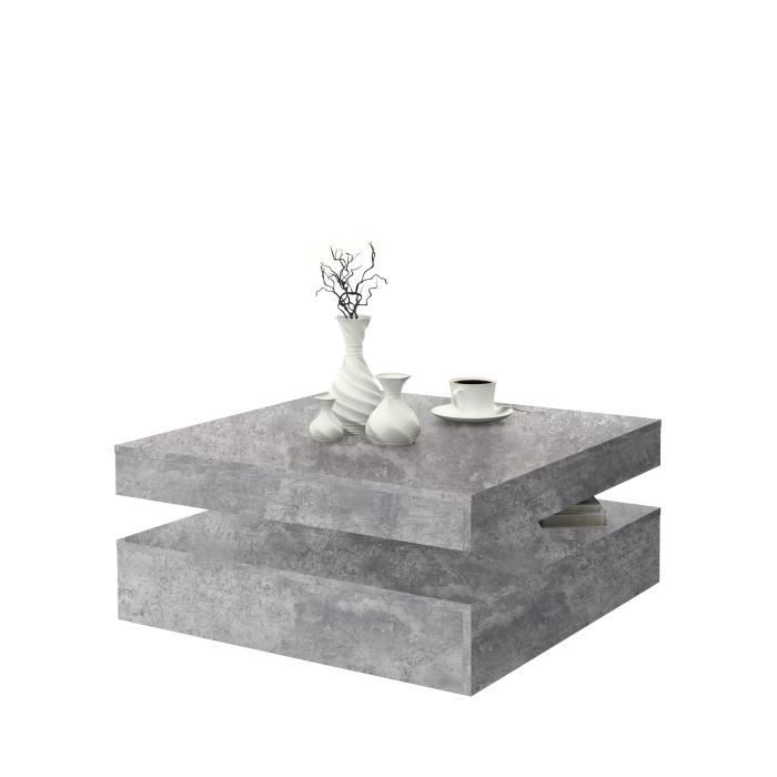 Pivoting square coffee table - Particle panel - Light gray concrete decor - Classic - L 78 x D 78 x H 35.4 cm - Coffee