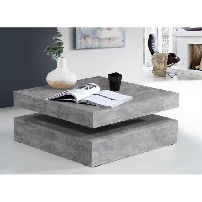 Pivoting square coffee table - Particle panel - Light gray concrete decor - Classic - L 78 x D 78 x H 35.4 cm - Coffee