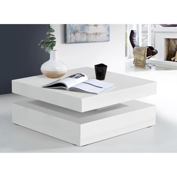Coffee table with rotating top - Square glossy white - 78 x 78 x 36 cm - COFFEE