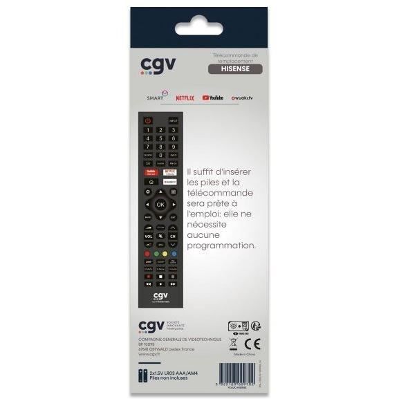 Replacement remote control - CGV - FIDELIO Hisense - For Hisense televisions - Without programming - Ready to use