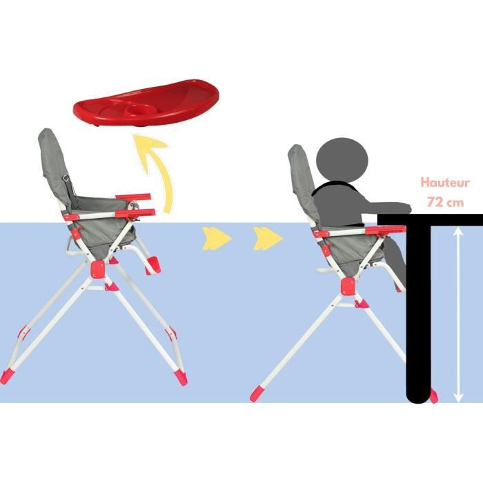 BAMBIKID Fixed high chair - 6 months - Mixed - Gray and red