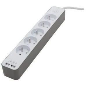 Chacon Multiprise Bloc 5 sockets 16 A with 2 USB ports and cable 1.5 m HO5VV-F 3x1.5 mm² white and brown