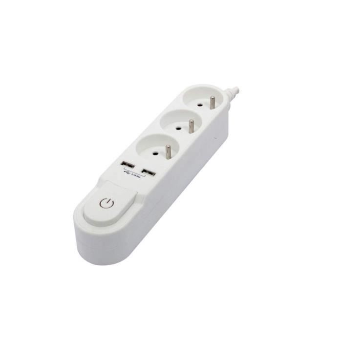 CHACON Power strip with switch 3 outlets 16 A and 2 outlets USB 2 A, cable 1,5 m white