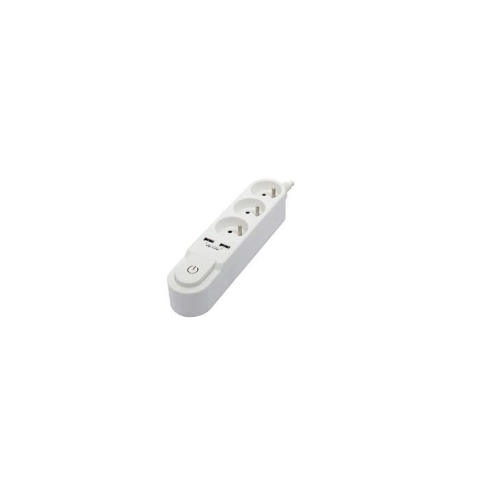 CHACON Power strip with switch 3 outlets 16 A and 2 outlets USB 2 A, cable 1,5 m white