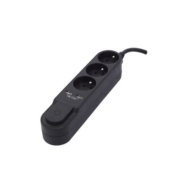 Chacon Multiprise Bloc with switch 3 sockets 16 A and 2 2A USB outputs, cable 1.5 m