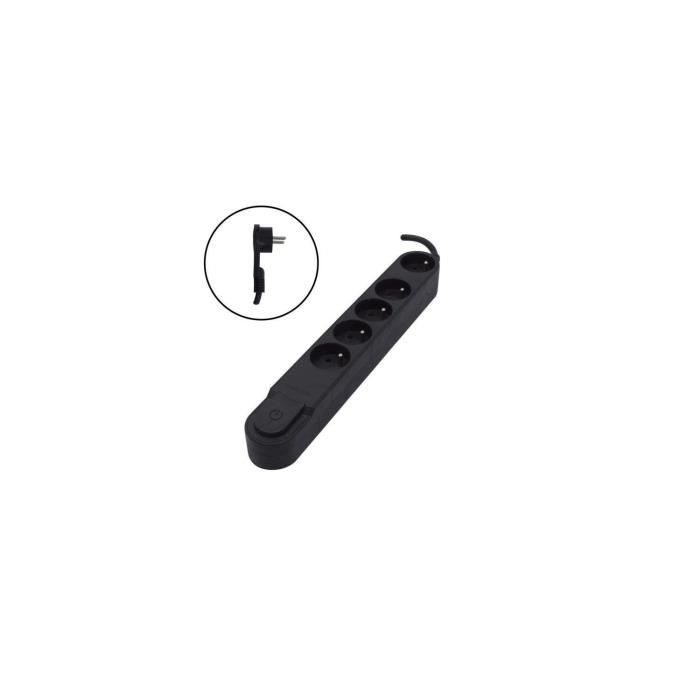Chacon Multiprise Bloc 5 sockets 16 A with switch, flat plug, cable 1.5 m ho5vv-f 3x1.5 mm² black