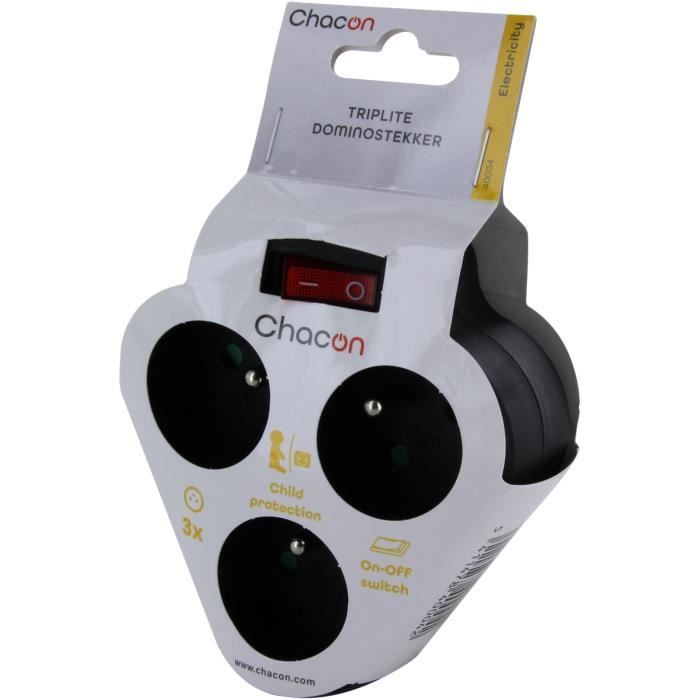 Domino 3x16A - CHACON - Triangle with switch - Black