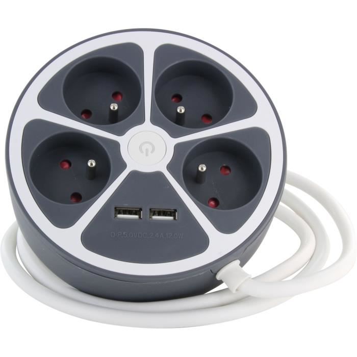 Chacon Multiprise Bureau 16A.250V-Max 3680W 4x16a+2usba Cable 1.5m- Gray color-Likerrupter